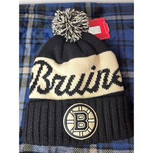 Boston Bruins Knit Pom Beanie Hat Black/Cream New